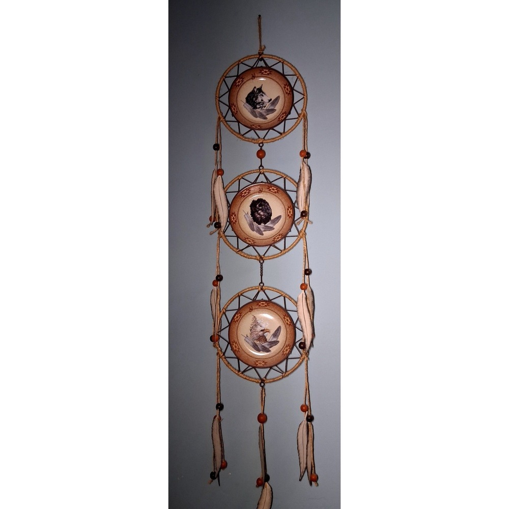 WMG 04 3 Tier Dreamcatcher Wall Hanging Wolf Buffalo Eagle Western Decor 59 Inch